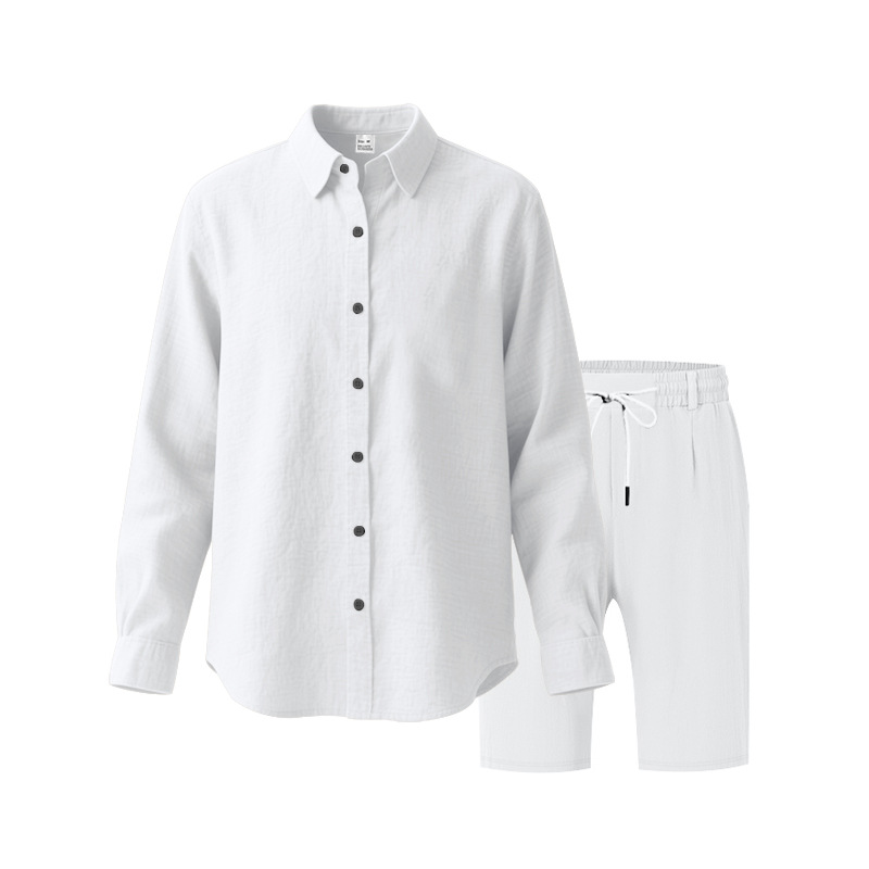 Completo uomo in lino due pezzi camicia manica lunga e pantaloncini_voghion.com