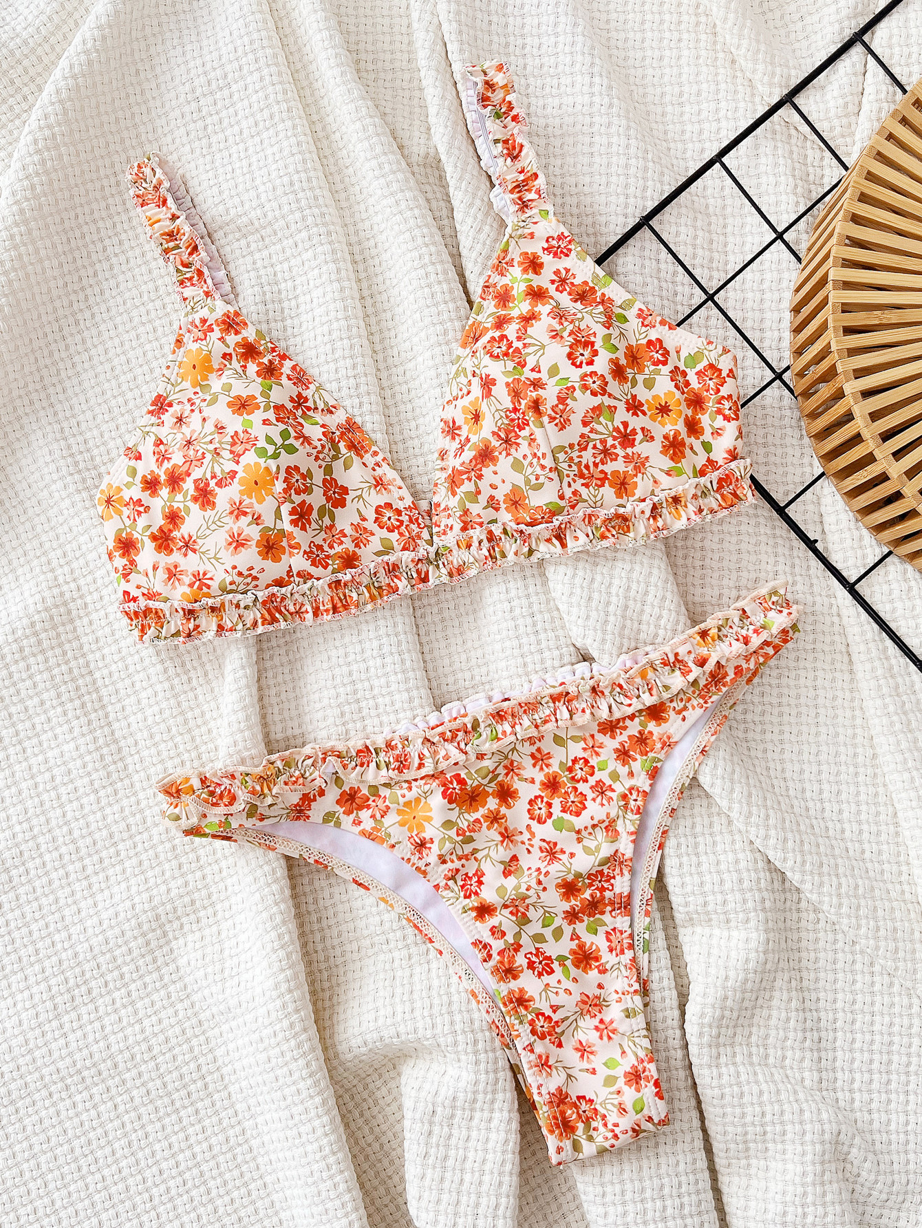 Women's Floral Bikini Set With Triangle Top And High-cut Bottom_voghion.com