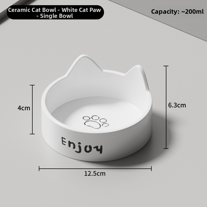 Ceramic Cat Food Bowl With Water All In One Pet Bowl Dog Bowl Not Easy To Tip Over Neck Protector_voghion.com