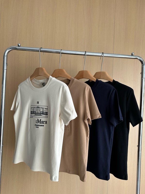 Max2026 Spring/Summer New Women's Short Sleeve Top Trendy Brand Embroidered Fashion High-Quality T-Shirt Women's Base Shirt Palace Style