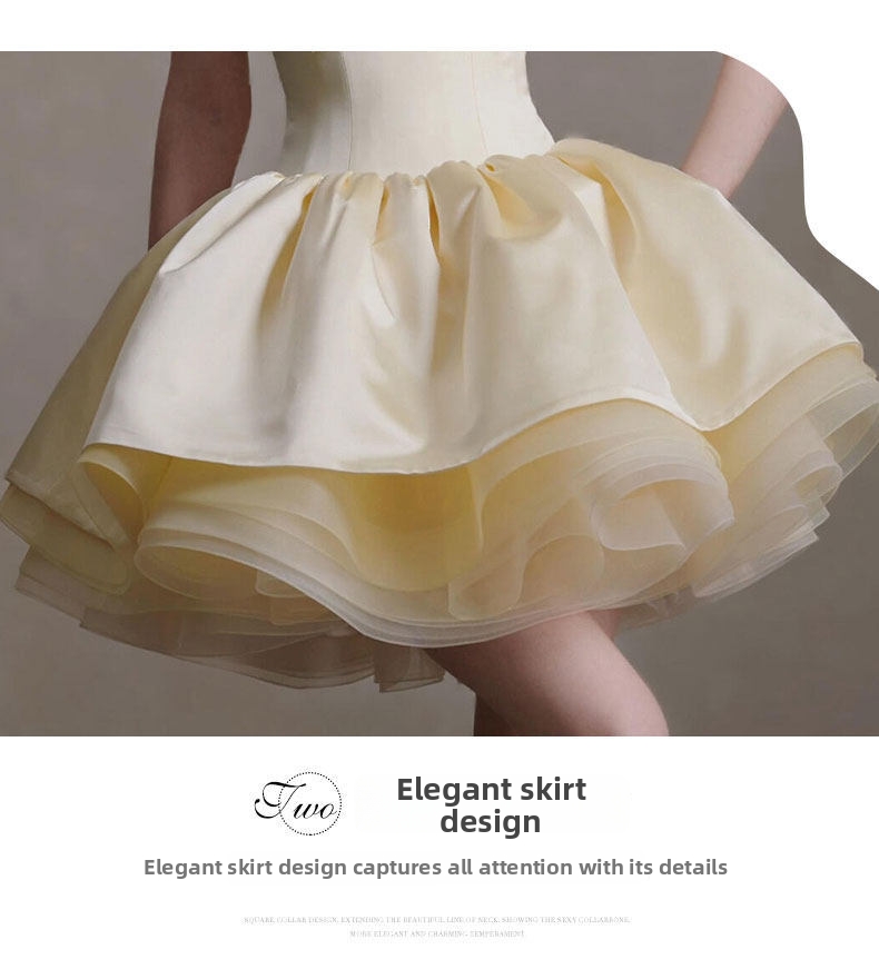 Petite Strapless Evening Gown French Style Bridal Toast Dress Elegant Short Princess Wedding Party Wear for Women_ecoleips.com