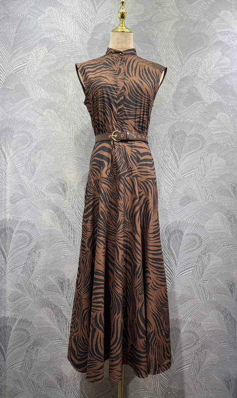 Fengyingying Foreign Trade Women's Clothing 2026 Summer New Collection Stand Collar Cotton Printed Long Dress