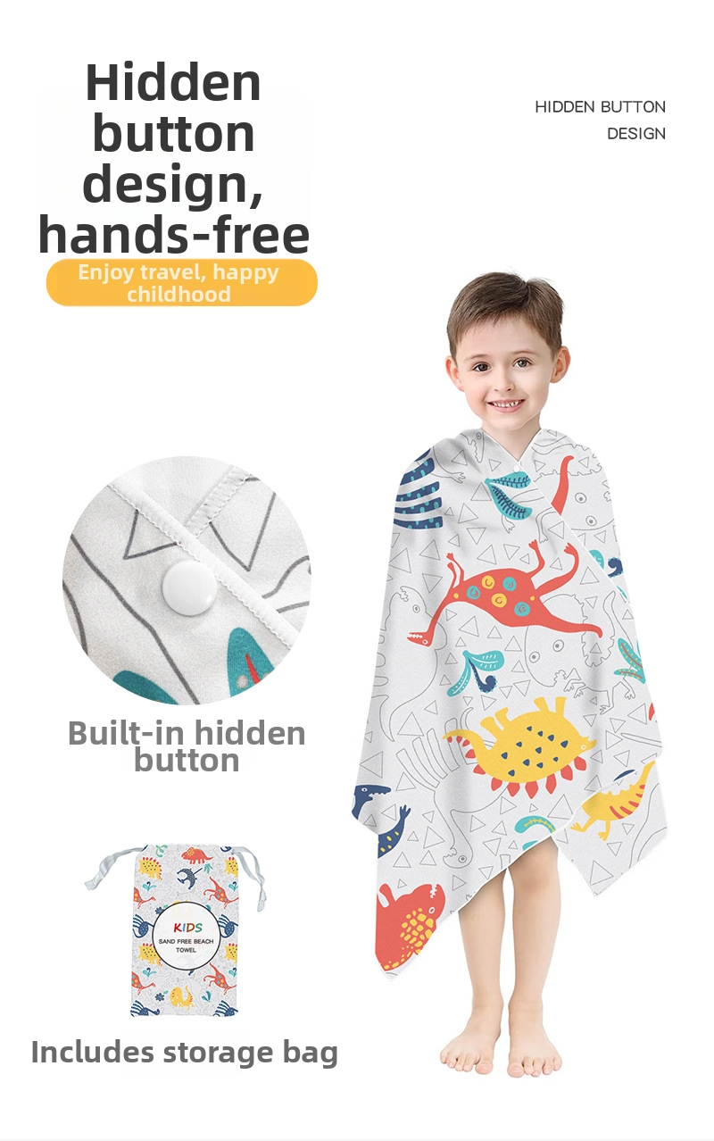 Serviette de plage portable à séchage rapide et absorbante avec motif dessin animé pour enfants (garçons et filles)_voghion.com
