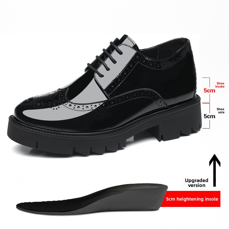 Men's Dress Shoes Leather Brogue Platform Heel 10CM Lace-up Wedding_vogvips.com
