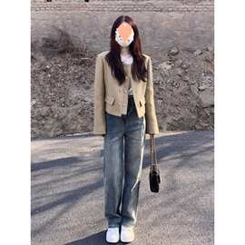 复古短款小香风外套女2023秋冬新款宽松气质双排扣设计感开衫外套