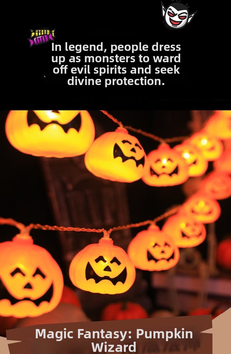 Luci a stringa LED di Halloween con fantasmi, zucche e teschi, decorazioni per feste in cortile, bestseller dell'e-commerce._voghion.com