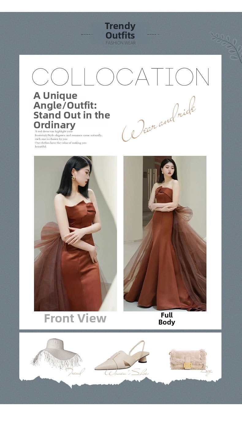 Elegant Mermaid Style Strapless Evening Gown with Short Train for Women New 2026 Toast Dress Sophisticated Engagements_ecoleips.com