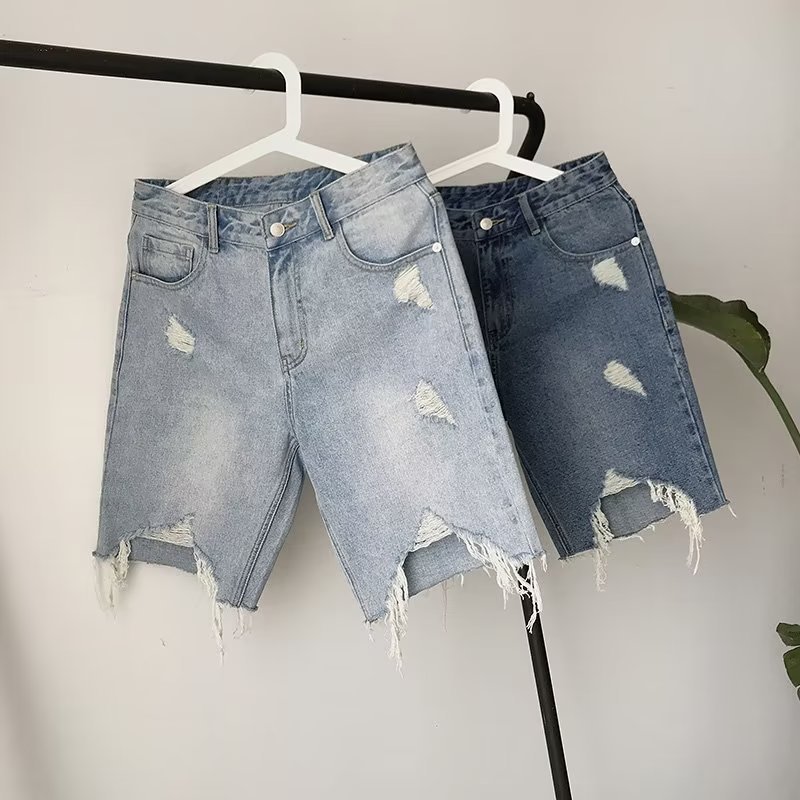 Men's Clothing Men's Style Slim Fit Ripped Denim Shorts Summer Thin Casual Trendy Brand Five Point Breeches_mkmklike.com