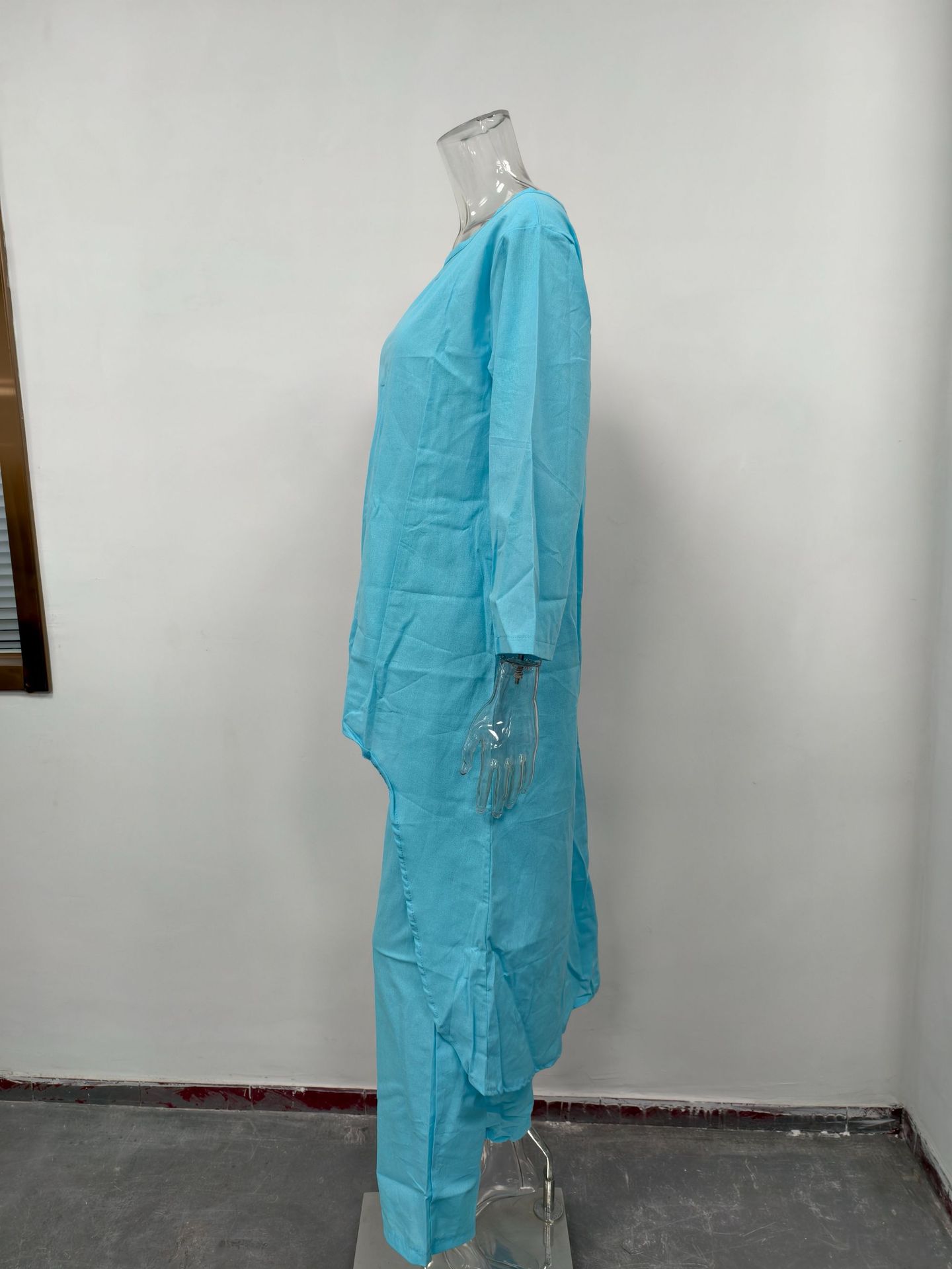 Women's Cotton Linen Two Piece Suit Large Size Irregular Long Sleeve Top Wide Leg Pants Casual Fashion_ecoleips.com