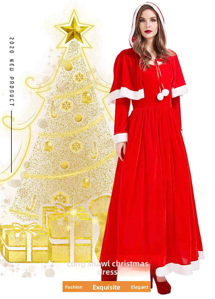 Halloween Stage Party Costumes, Christmas Costumes Santa Claus Shawl Dresses Home Uniforms Holiday Costumes_ecoleips.com