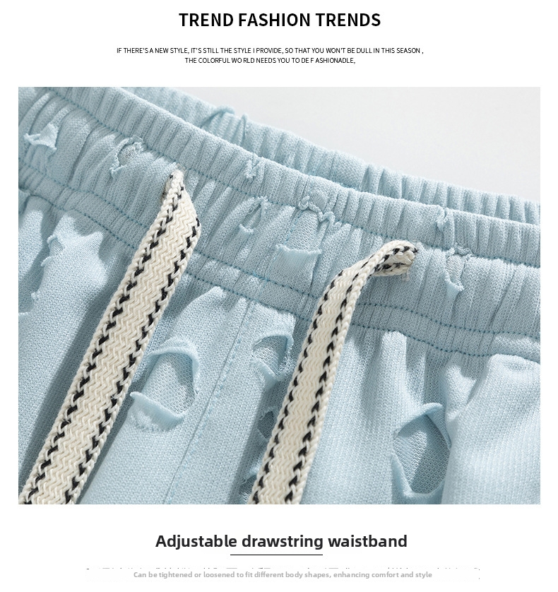 Men's Clothing Men's Ripped Summer Sports Set Thin Casual Trendy Short Sleeved Shorts With Cool Stylish Design_viptrois.com