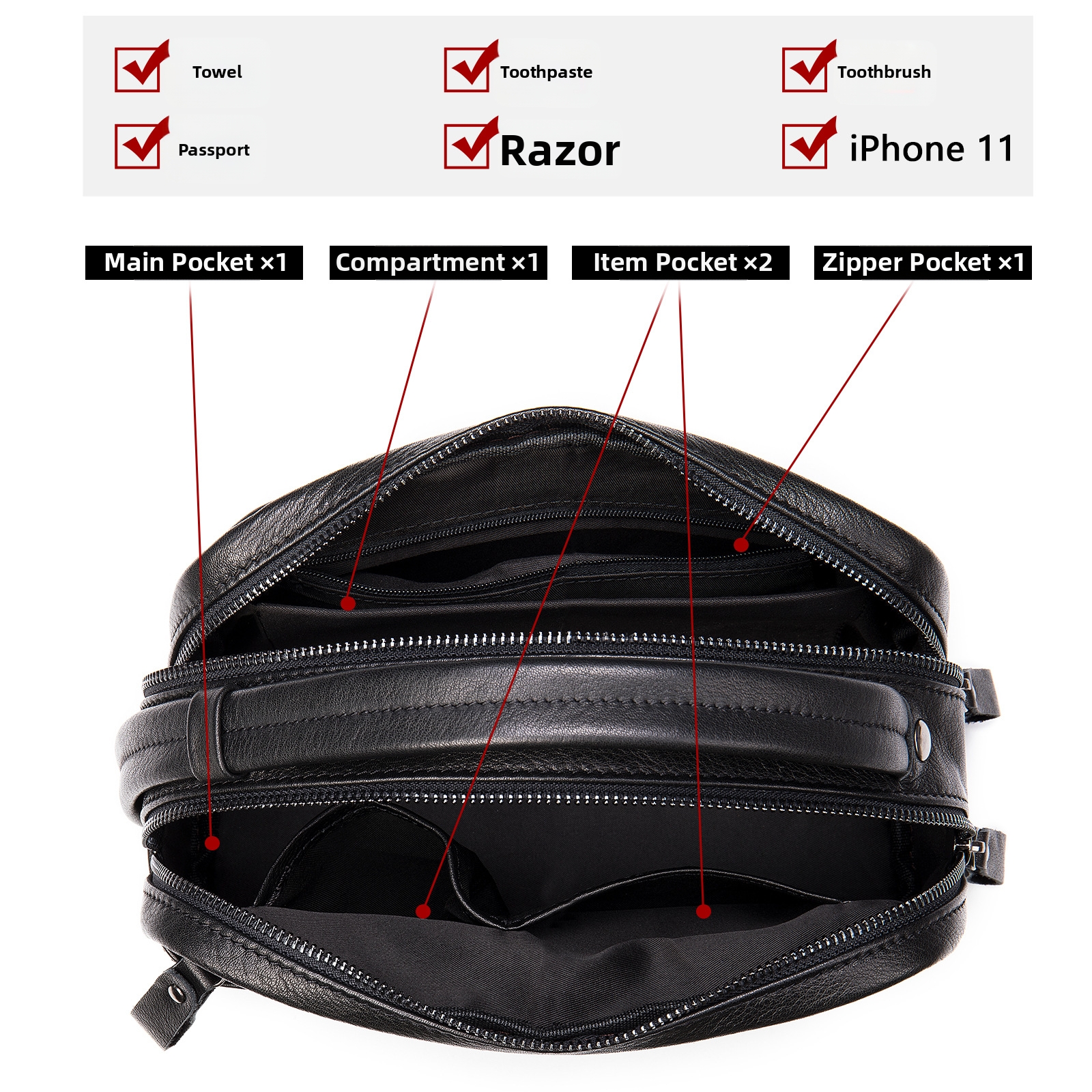 Fashion Genuine Leather Men's Toiletry Bag Multifunctional Simple Storage High End Business Handbag_voghion.com