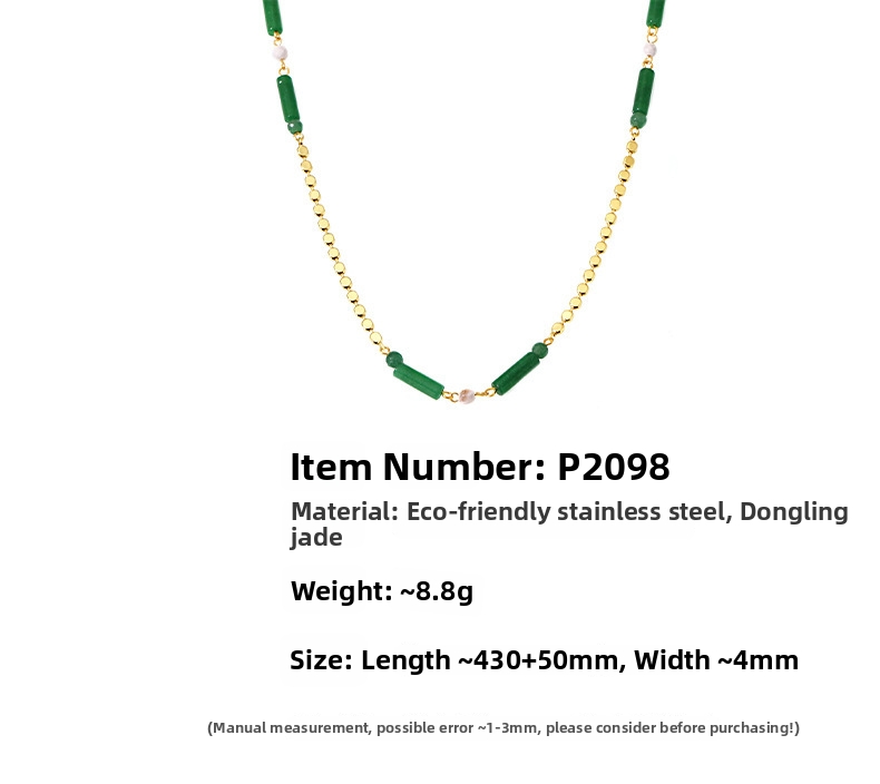 Collana con bambù in avventurina verde acciaio inossidabile_voghion.com