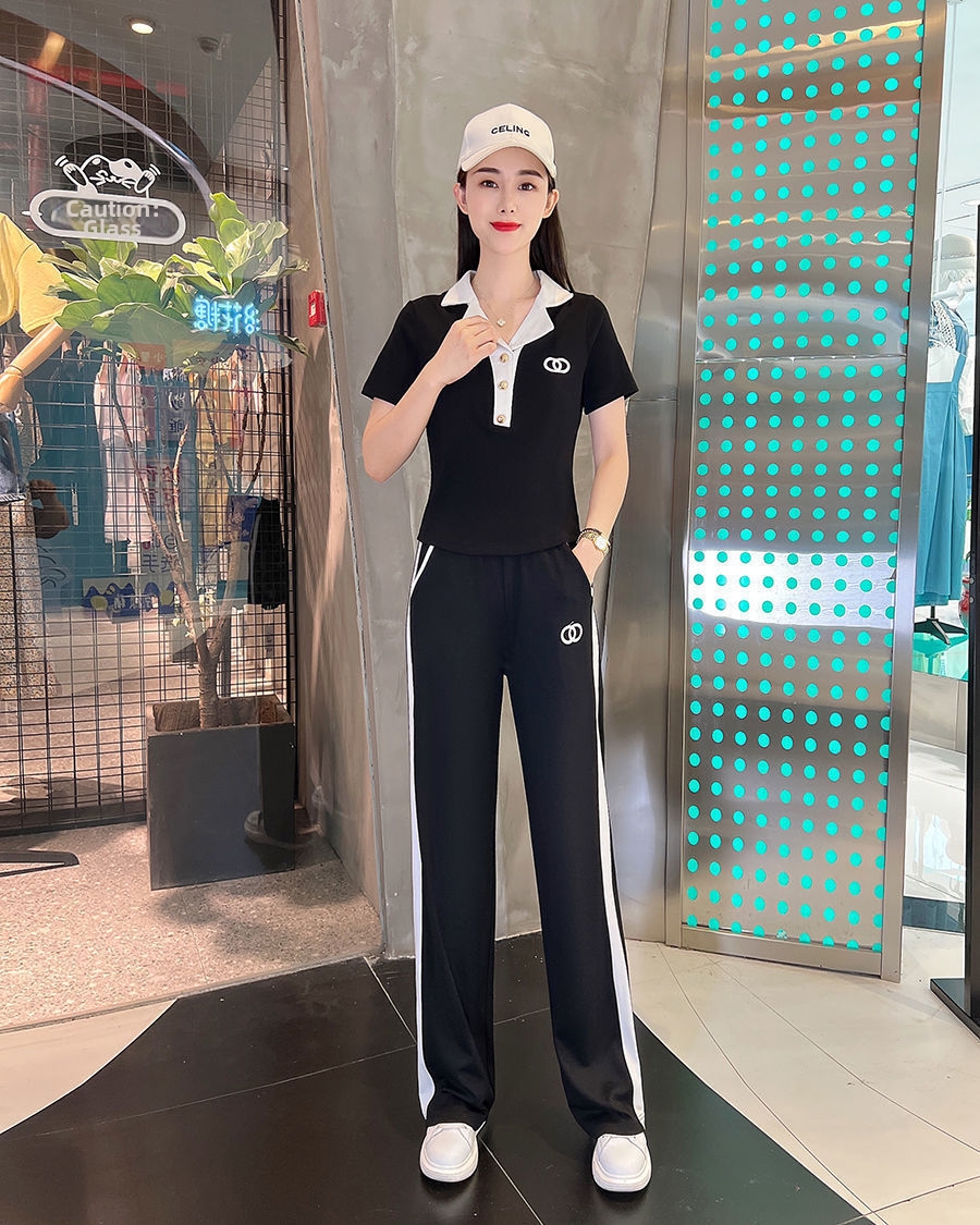 Women's Pant Set Lapel Short Sleeve Chic Professional Two Piece_voghion.com