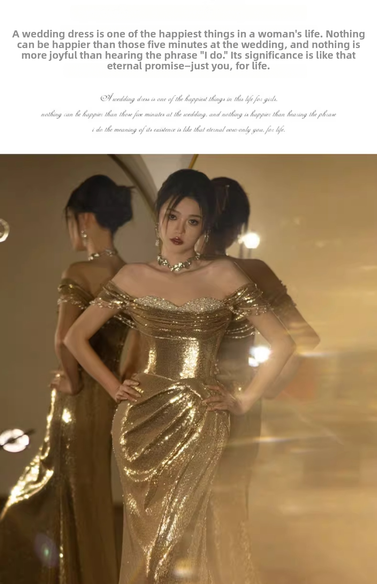 Robe de soirée sirène élégante à sequins dorés épaule dénudée_voghion.com