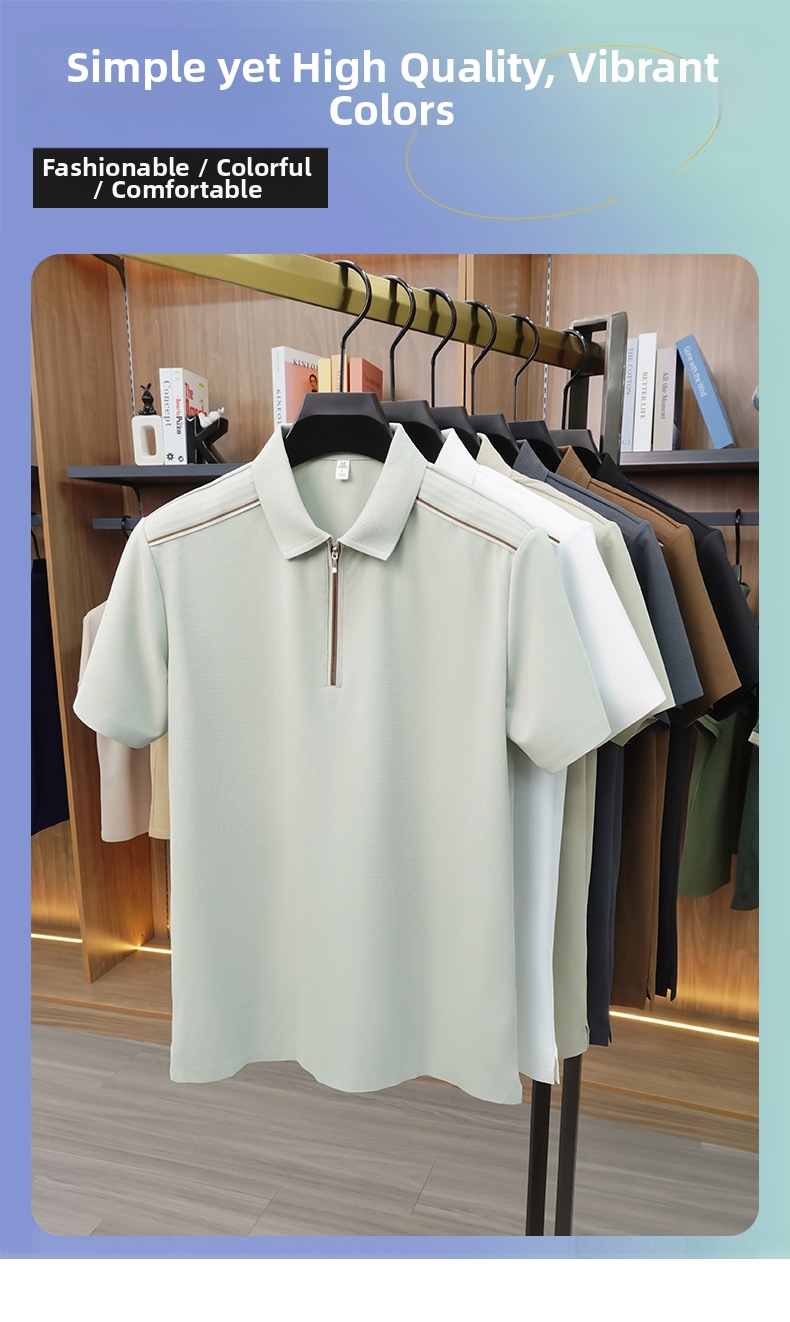 Polo da uomo a maniche corte con zip e colletto a punta casual_voghion.com