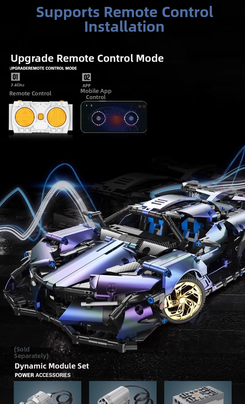 Blocos de montar de carro de corrida com controle remoto, compatíveis com o modelo de carro esportivo Apollo Rambo, brinquedo para meninos._voghion.com