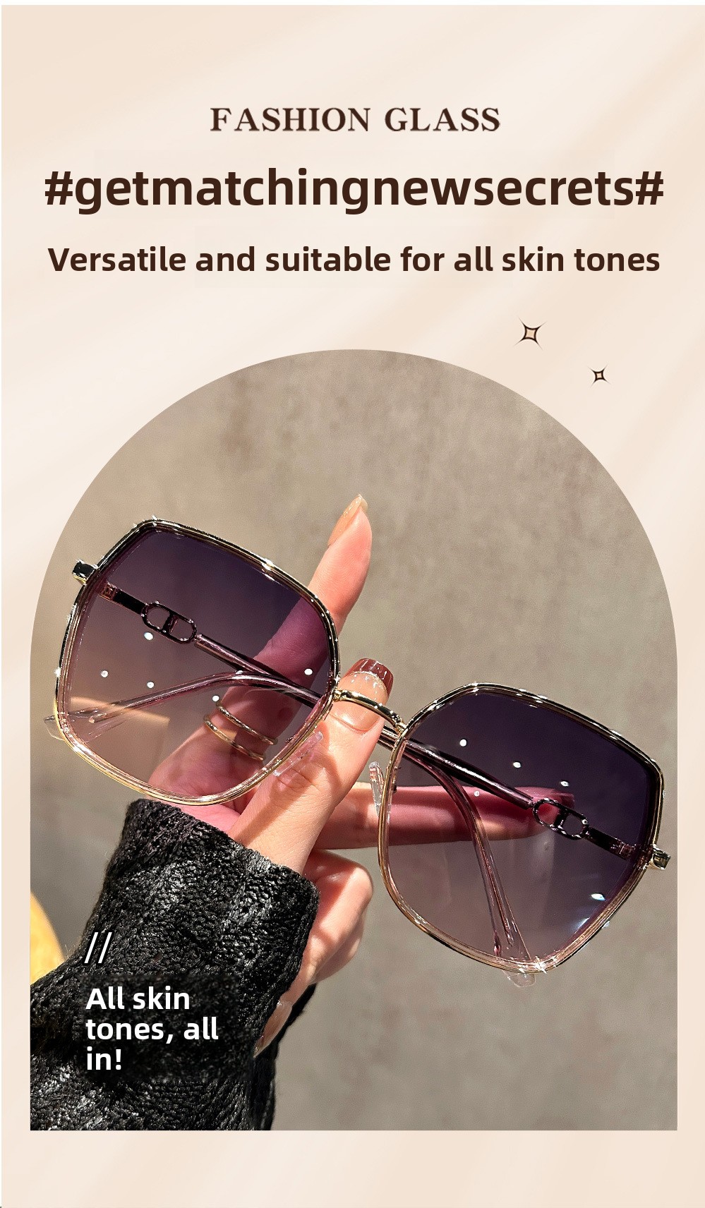 Glitter Large Frame Sunglasses For Women Uv Protection Eyewear_voghion.com