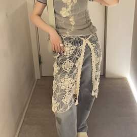 深圳南油高品欧根纱手钩花假两件针织短袖个性时髦炸街女夏款短袖