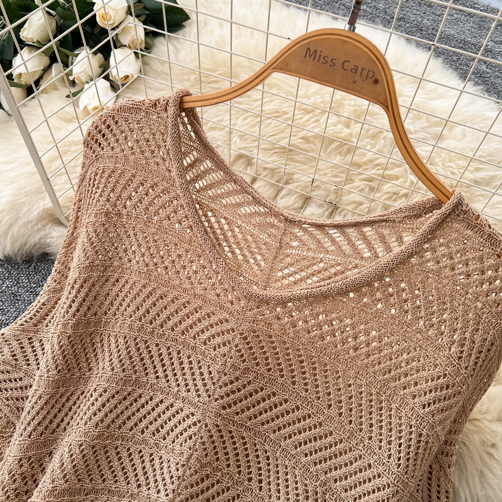 Women's French Style Hollow Knit Two Piece Set Soft Gentle Slim Fit Summer Elegant Commuting Suit_ecoleips.com