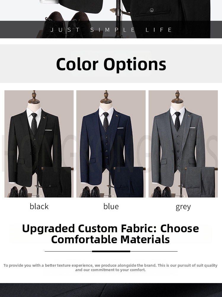 ARARE Men's High-End Three Piece Suit Set Formal Business Groom's And Best Man's Clothing_viptrois.com