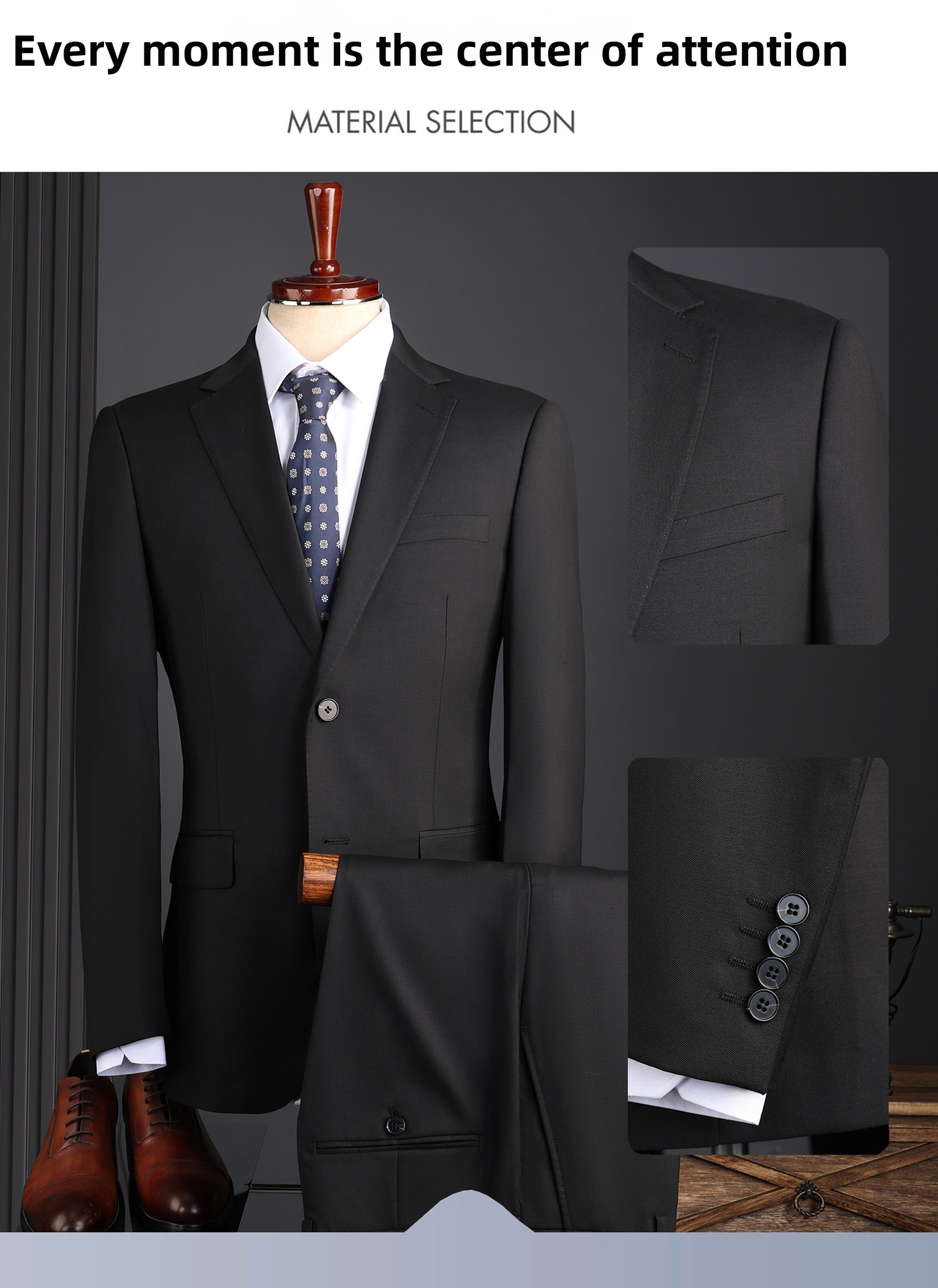 Men's Clothing Slim Fit Business Suit Anti-Wrinkle Wool Blend High End Groomsmen Wedding Suit For Formal Occasions_viptrois.com