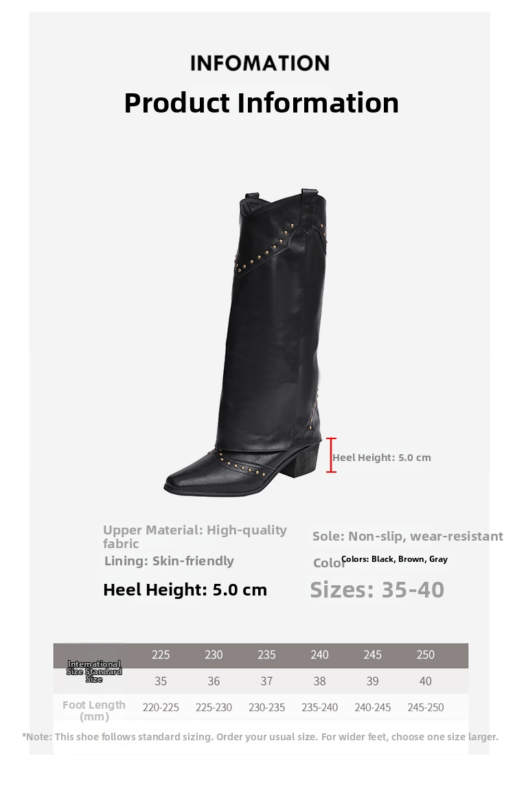 Women's Western Boots Square Toe Chunky Heel Brown Studded Style_voghion.com