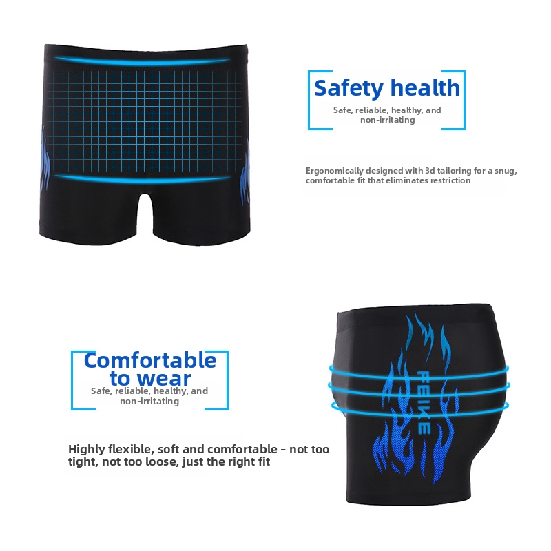 Zwembroek voor heren in grote maten, sneldrogend, comfortabel badpak voor volwassenen met vlammenpatroon, complete set voor warmwaterbronnen inclusief zwembril en badmuts._voghion.com