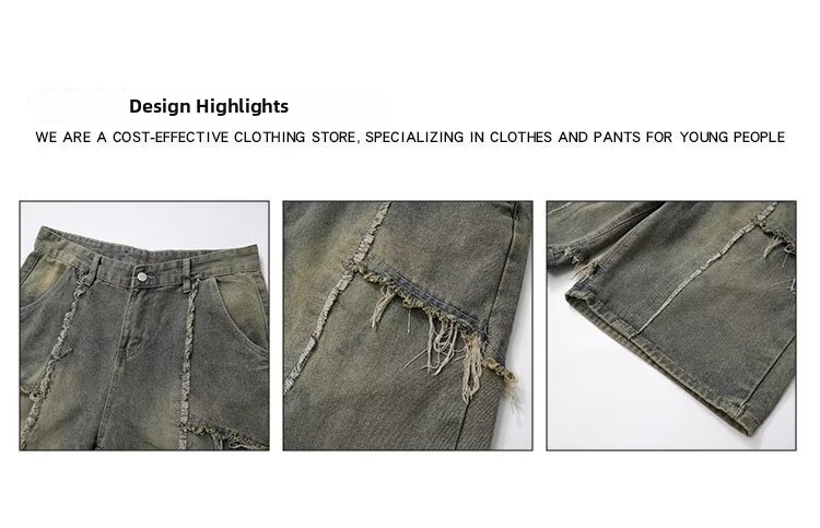 Men's Summer High Street Loose Straight Leg Denim Shorts Distressed Style Edgy Five Point Pants Youth American Fashion_mkmklike.com