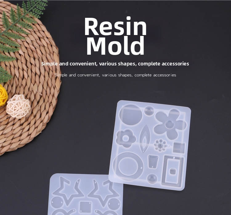 Kit de moules en résine à faire soi-même : moules en résine époxy résistants aux hautes températures pour la création de bijoux, pendentifs, boucles d'oreilles, étoiles, cœurs et rectangles._voghion.com