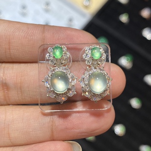 Burma natural glass jade earrings a pair of copper support inlay