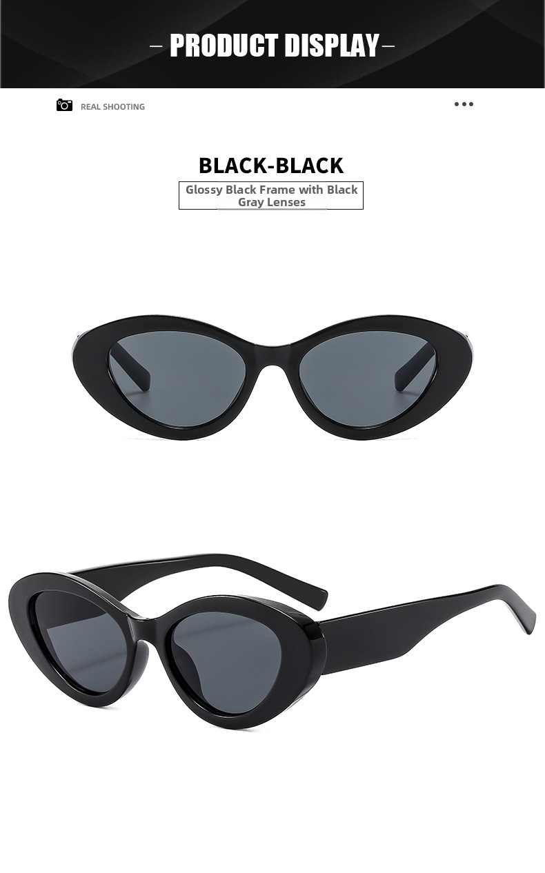 Lunettes de soleil tendance œil de chat couleur gelée pour femmes, protection UV, monture complète noire, style streetwear minimaliste_voghion.com