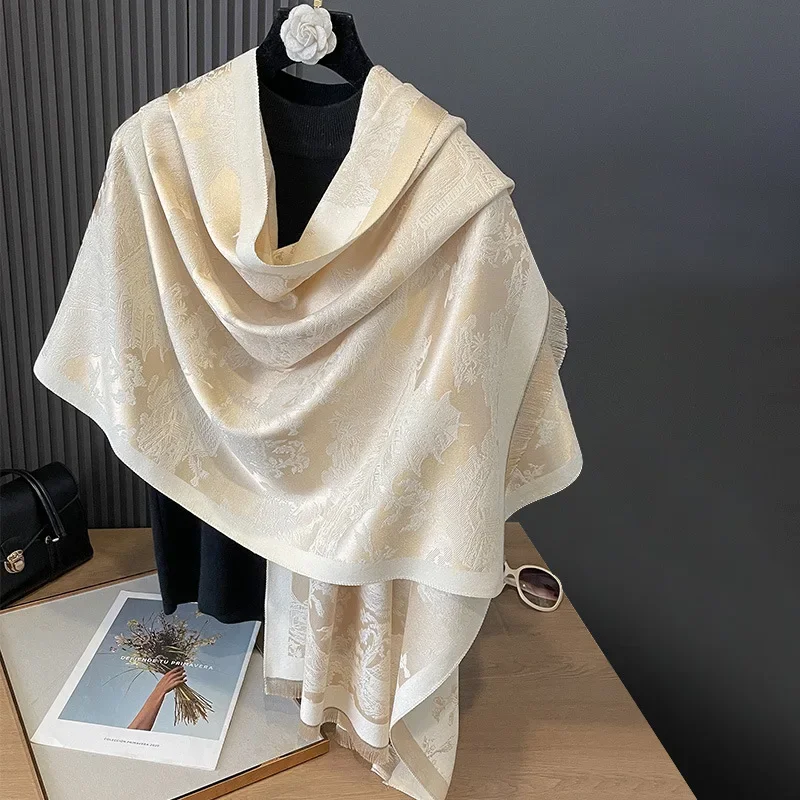 Fashionable demi-season double-sided cashmere, elegant plant lamp, elite keep warm scarf for elementary school students, city style