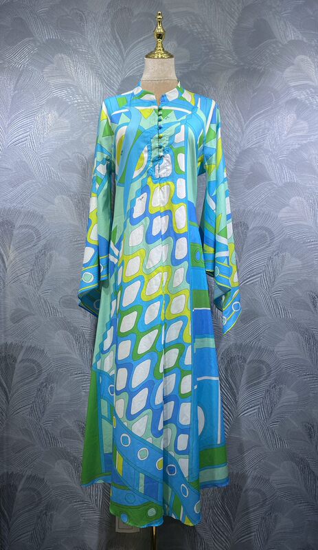 Fengpingying Export Women's Clothing 2025 Autum New Style Stand-Up Collar Printed Long Dress Ready for Sale