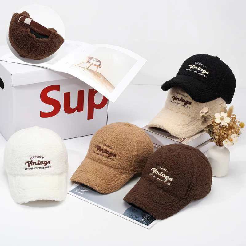 (2개) 모자 여자의 2024 새로운 도착 양고기 벨벳 야구 모자 방풍 큰 머리 따뜻한 가을과 겨울 모자