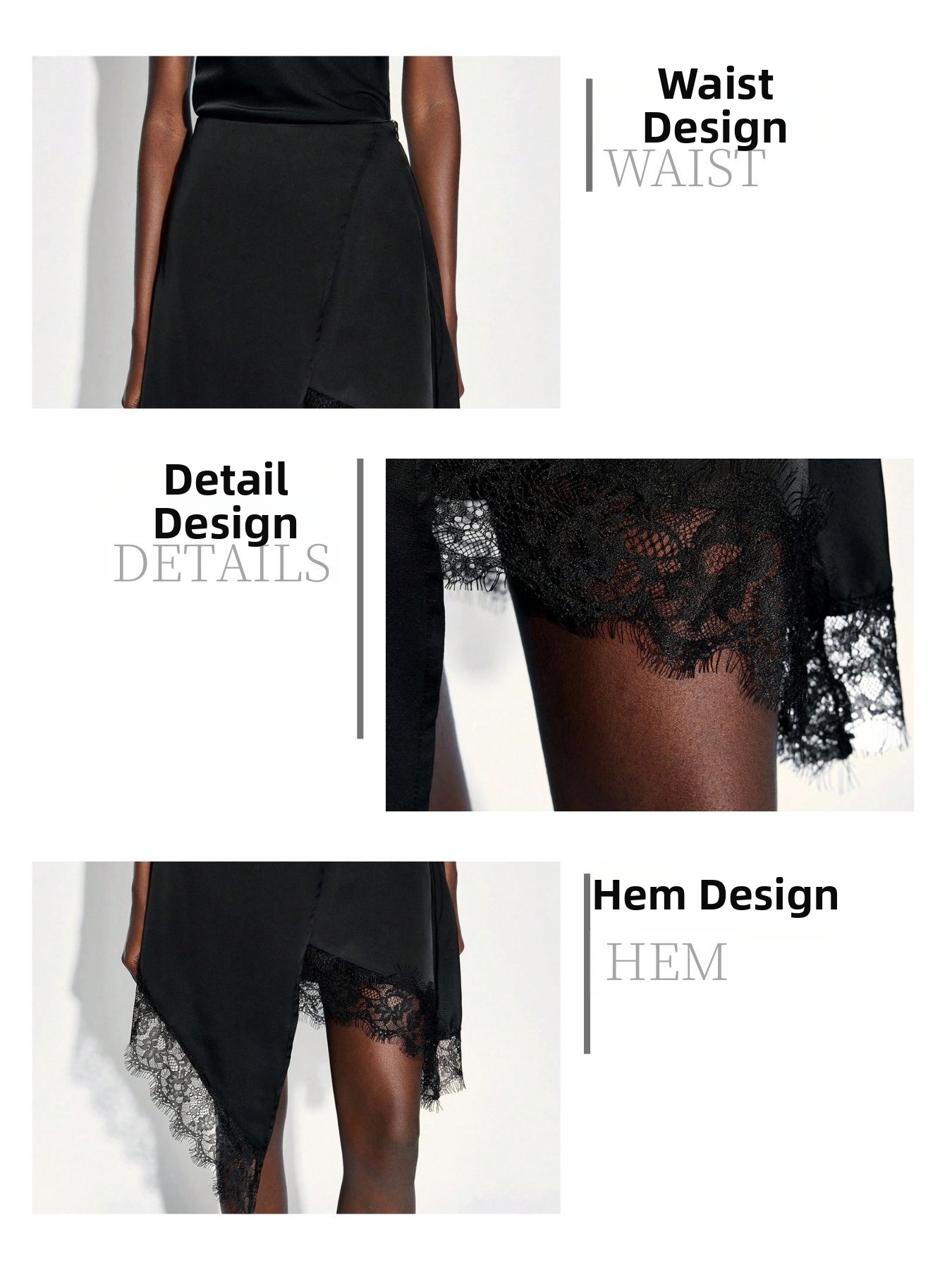 Silk Slim Fit A-Line Skirt Lace Trimmed Snowflake Design Irregular Style New Arrival Women's Bottoms_ecoleips.com