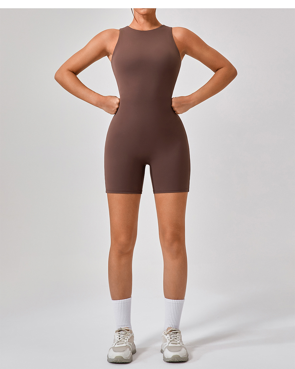 Women's Nude Short Tight Yoga Jumpsuit European American Style Cross Border Sports Fitness Running Clothing_ecoleips.com