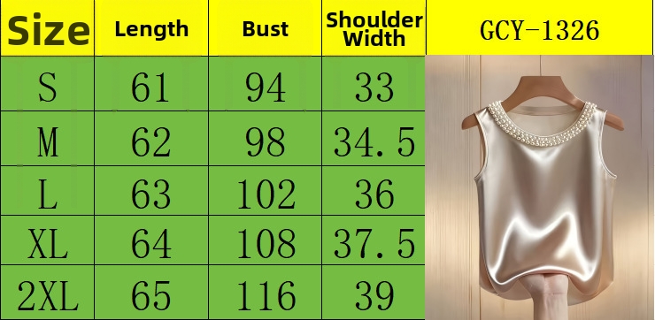 Women's Pearl Embellished Satin Camisole Top, Round Neck Elegant Blouse For Spring Summer Premium Satin-Feel Fabric_ecoleips.com