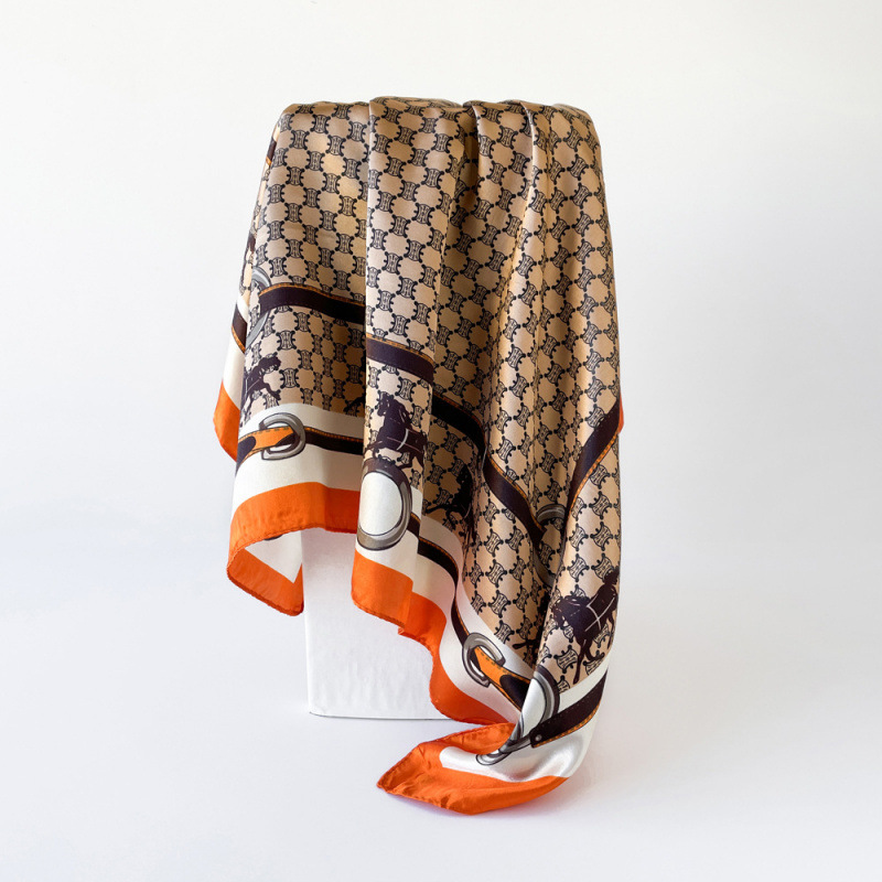 Women's High-End Silk Scarf Middle Eastern Style Letter Print Large Square Fashion Accessory Headband Included 90 Cm_voghion.com