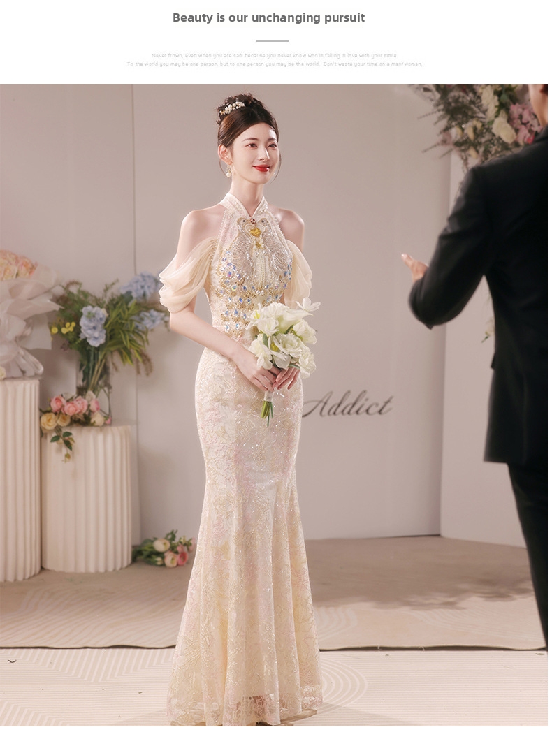 Cheongsam Toast Dress Light Luxury Mermaid Gown For Brides Summer Wedding Engagement Party Annual Wear Women's Clothing_ecoleips.com