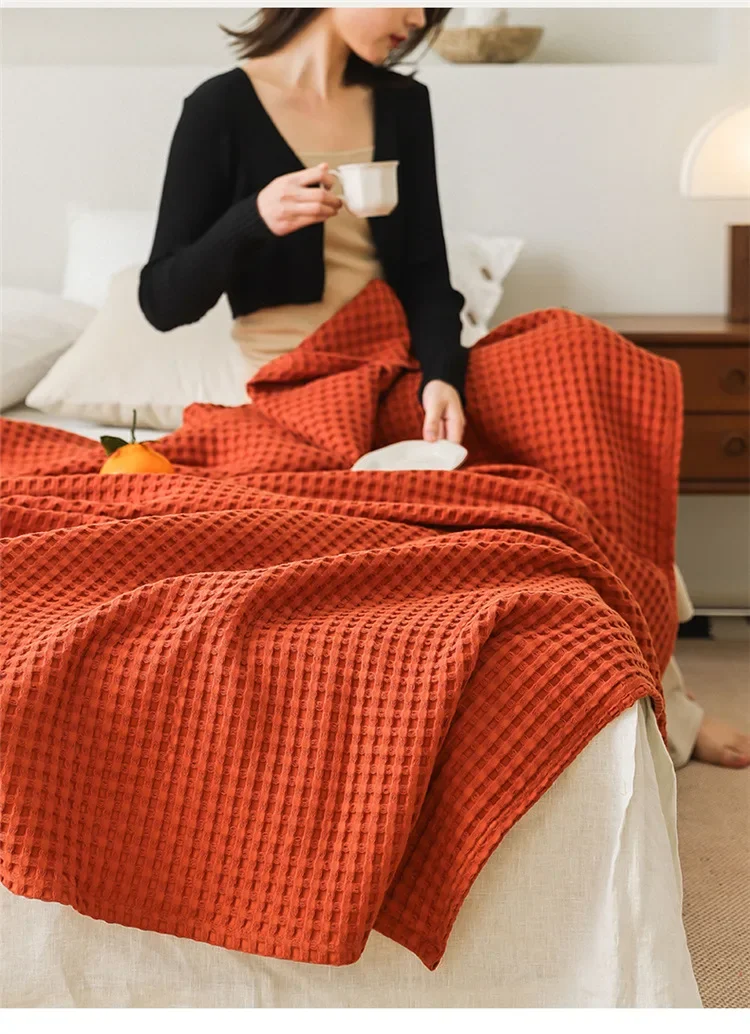 100% Baumwolle Waffelstruktur-Decke Leichte Atmungsaktive Sommer-Kühldecke für Bett Sofa Einzel- und Doppelgröße – Detail 13