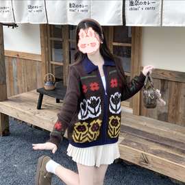 实拍-大码早秋韩系穿搭慵懒感费尔岛针织衫宽松针织毛衣外套