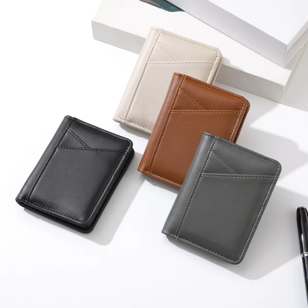 Vintage men's short wallet, frosted PU leather dollar bill holder, men's wallet, youth ticket holder, driver's license wallet, card holder