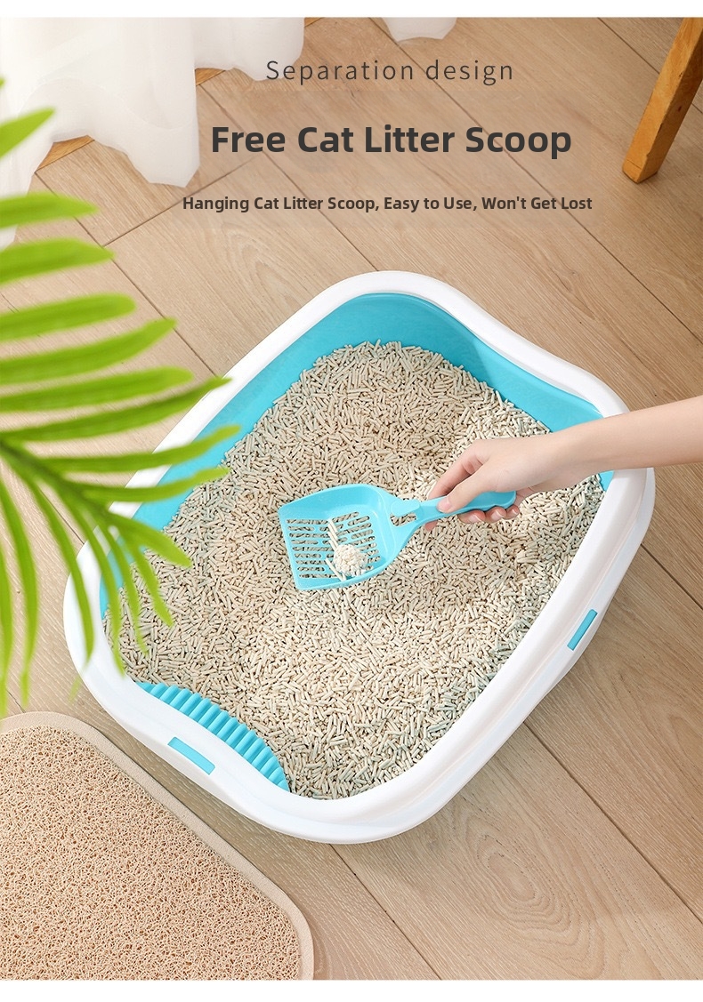 Large Semi-enclosed Cat Litter Box Splash-proof With Scoop_voghion.com