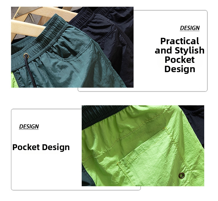 Casual Loose Fitting Beach Shorts For Men And Women Color Block Trendy Sports Running Quick Drying Three Quarter Pants_viptrois.com