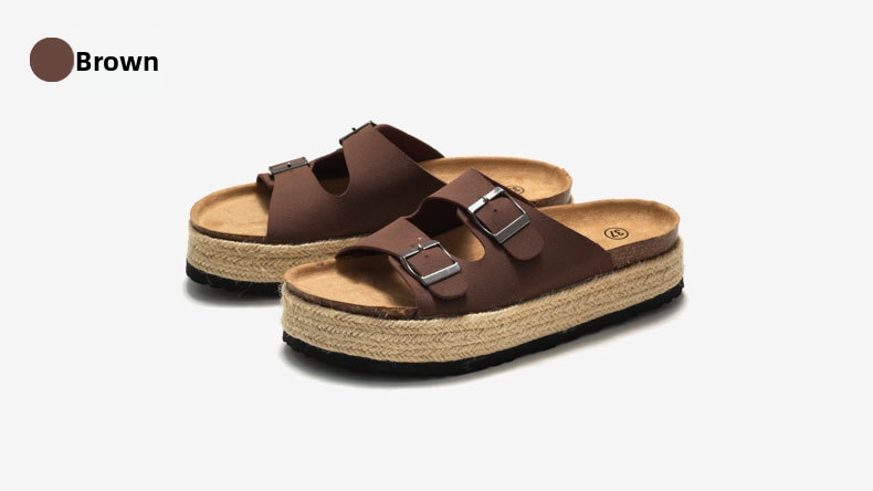Women's Cork Slippers Beach Sandals With Thick Sole And Buckles_voghion.com