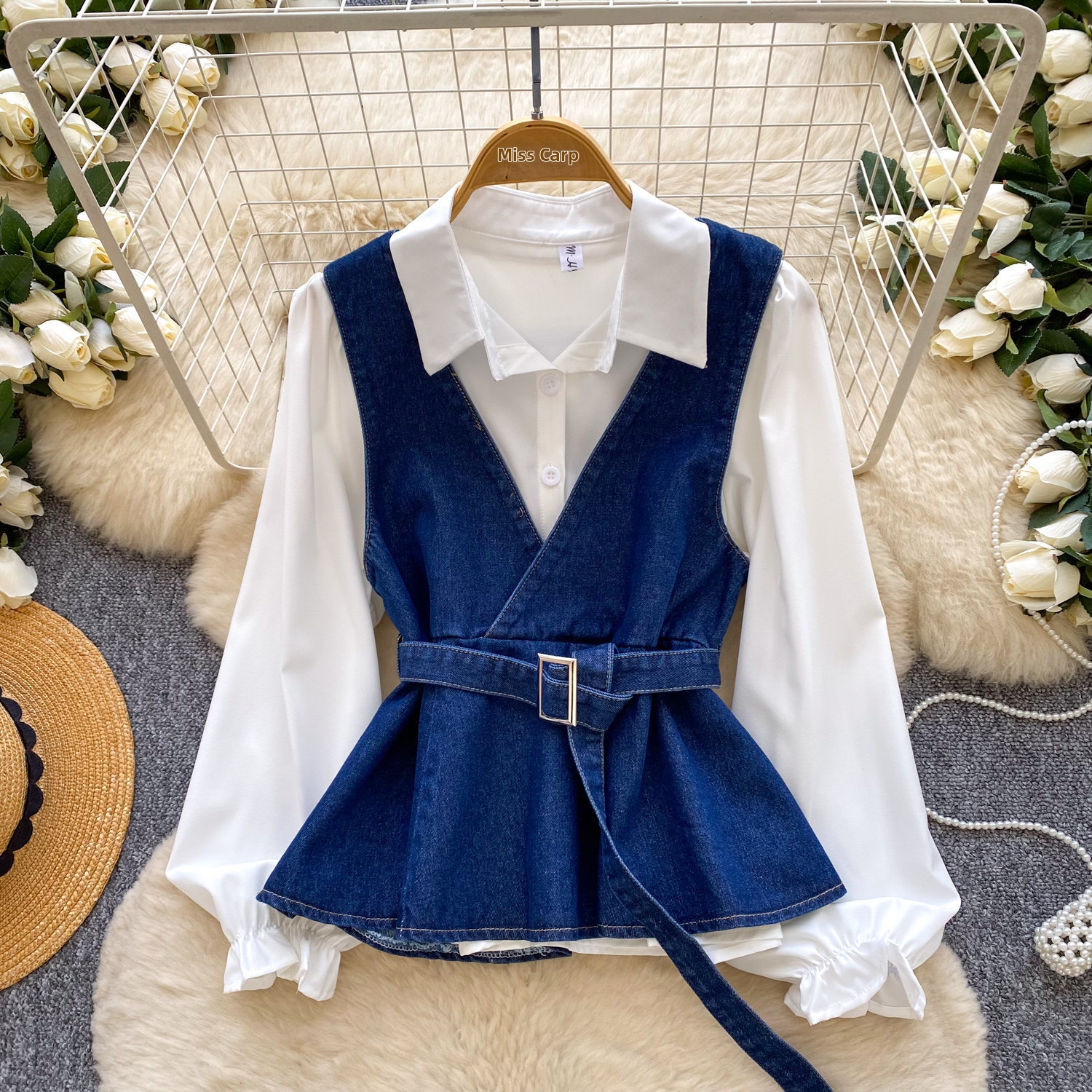 Conjunto feminino de duas peças com colete e cardigã de malha modeladores, com cinto, estilo casual para o outono, tamanhos grandes, poliéster._voghion.com