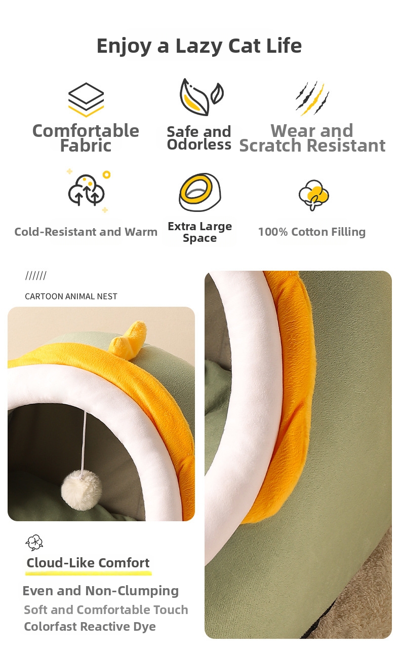 Enclosed Cat Bed For Cats And Kittens Warm Pet Cave House Bed_voghion.com