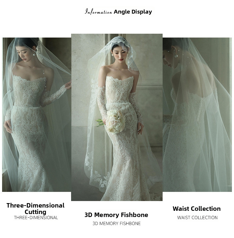 Mermaid Wedding Dress French Retro Lace Strapless Forest Style Small Train Travel Dress New Women's Clothing Party Wear_ecoleips.com
