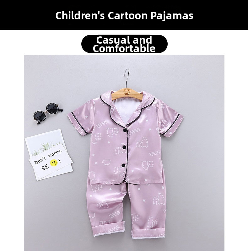 Children's Pajama Set Ice Silk Short Sleeved Top And Pants Kids_voghion.com